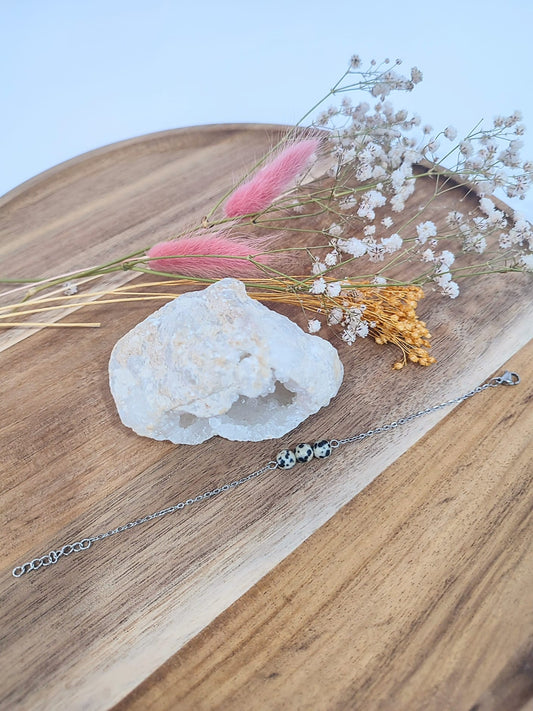 Pulseira em Aço Inoxidável com Jaspe Dálmata