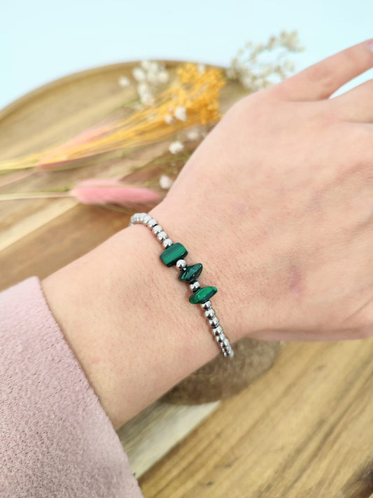 Pulseira de Aço Inoxidável com Pedras Naturais