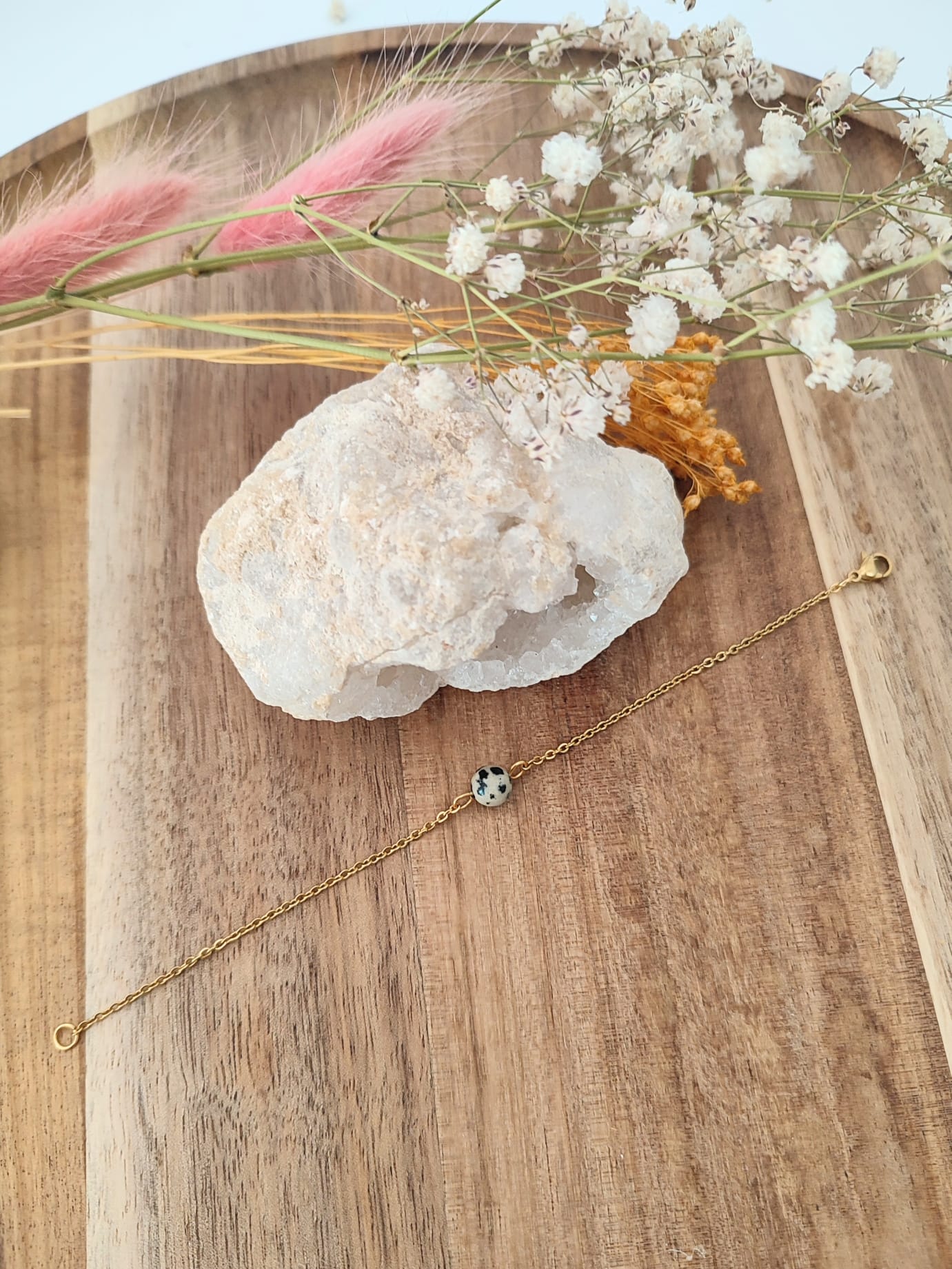 Pulseira em Aço Inoxidável com Jaspe Dálmata