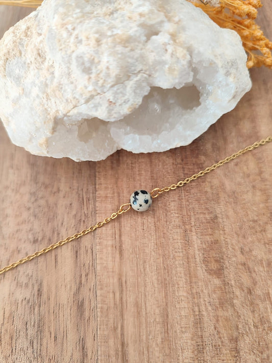 Pulseira em Aço Inoxidável com Jaspe Dálmata