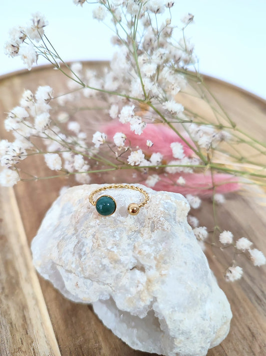 Anel Ajustável em Aço Inoxidável com Pedra Natural