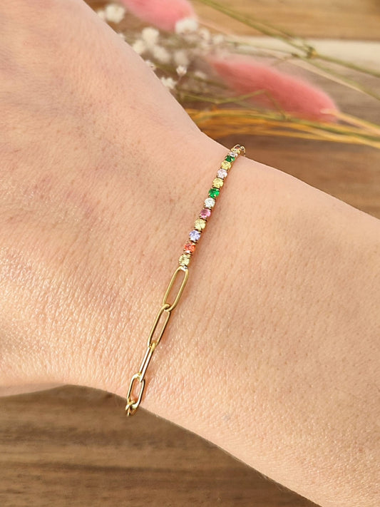 Pulseira em aço inoxidável com pedras coloridas