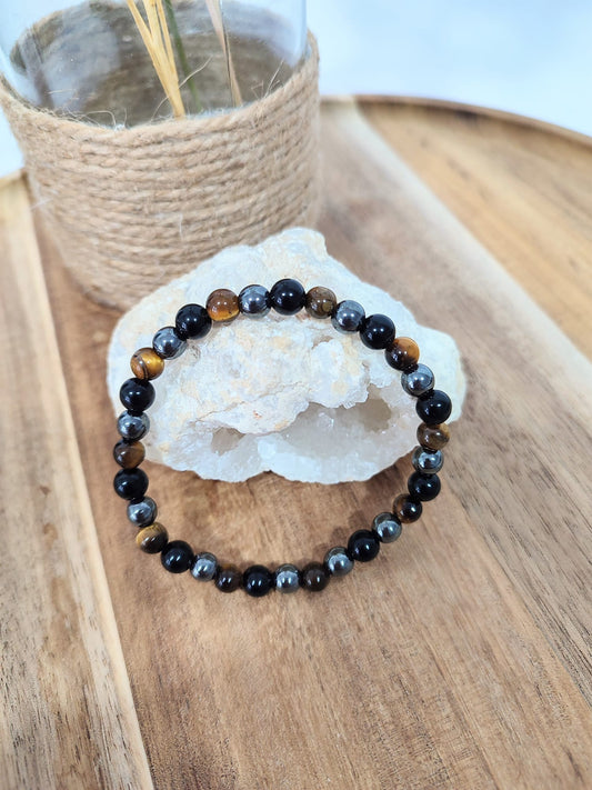 Pulseira Aliança de Proteção - Onix, Olho de Tigre e Hematite