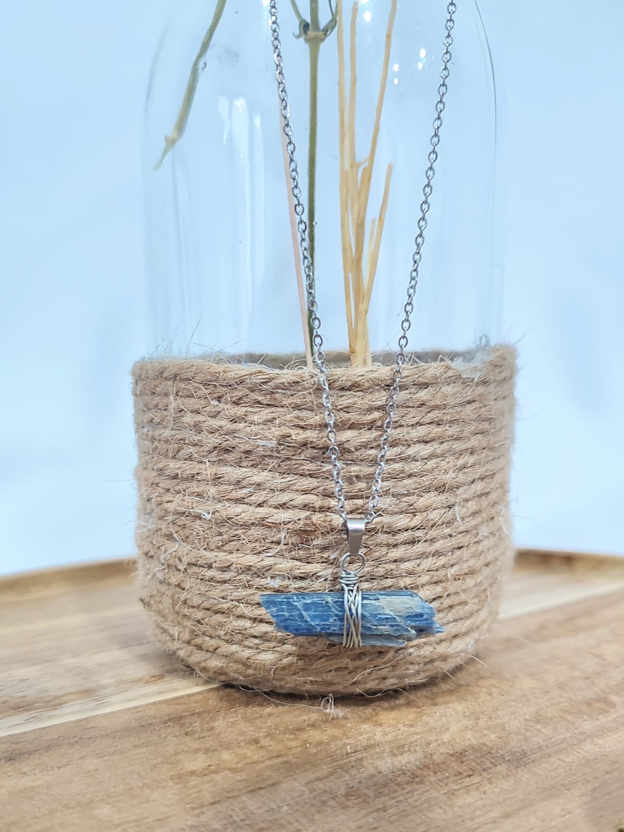 Colar Aço Inoxidável com pendente Cianite Azul